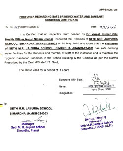 Safe Drinking Water and Sanitary Certificate